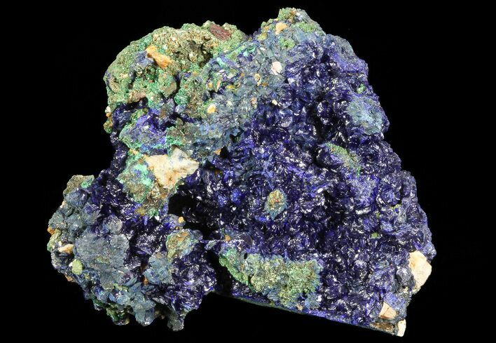 Sparkling Azurite Crystal Cluster with Malachite - Laos #69726